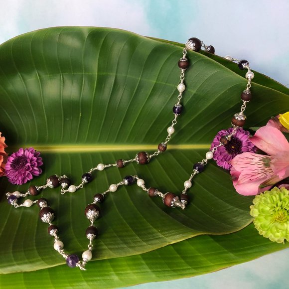 31 3/4"berry Tulasi with pearl (gemstone for the Moon) and amethyst (Saturn) - Picture 7 of 11